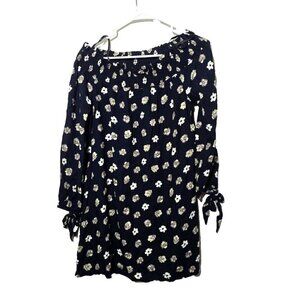 Blue Pepper Blouse Sz M Smocked Floral Bloomcore Cottagecore Long Sleeve Shift
